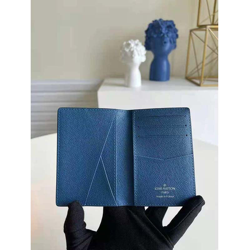 Louis Vuitton LV Unisex Pocket Organizer Monogram Eclipse Coated Canvas Blue Cowhide Leather