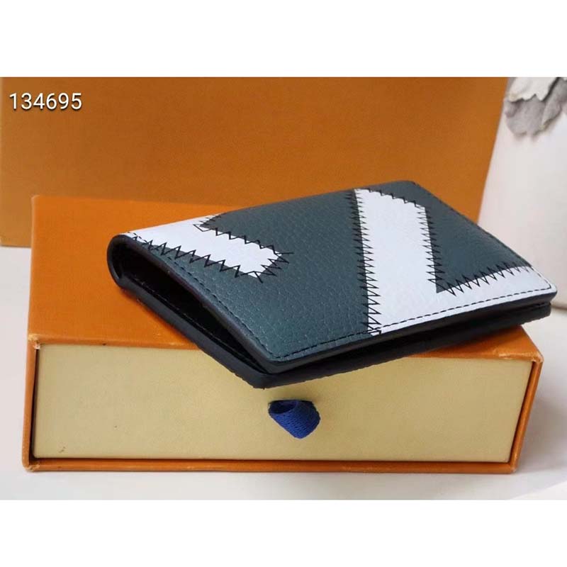 Louis Vuitton LV Unisex Pocket Organizer Wallet Blue Taurillon Cowhide Leather