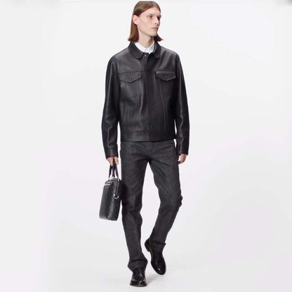Louis Vuitton LV Unisex Porte-Documents Jour Damier Graphite Canvas Cowhide Leather
