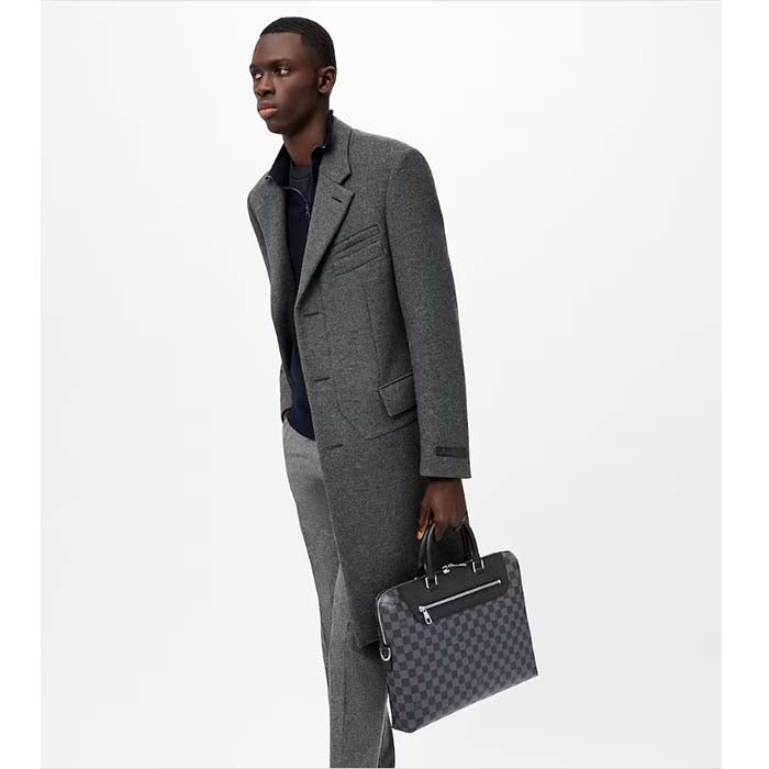 Louis Vuitton LV Unisex Porte-Documents Jour Damier Graphite Canvas Cowhide Leather