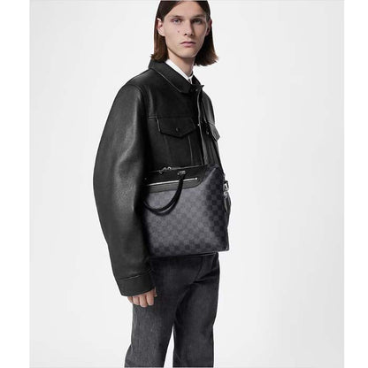 Louis Vuitton LV Unisex Porte-Documents Jour Damier Graphite Canvas Cowhide Leather