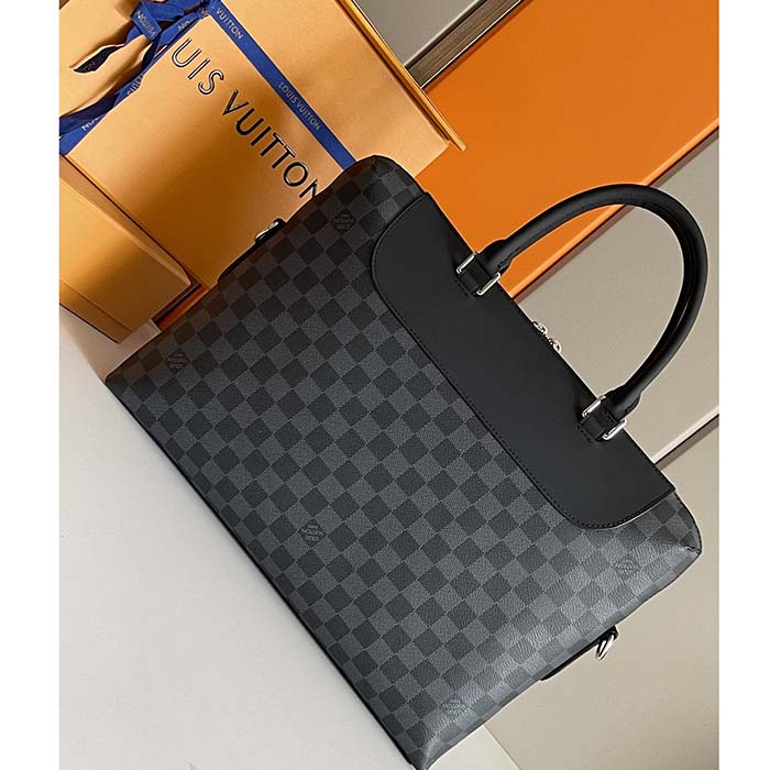 Louis Vuitton LV Unisex Porte-Documents Jour Damier Graphite Canvas Cowhide Leather