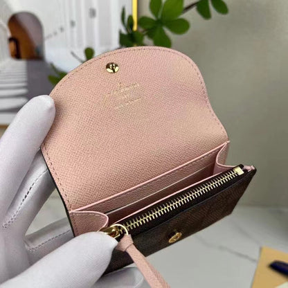 Louis Vuitton LV Unisex Rosalie Coin Purse Damier Ebene Coated Canvas Grained Cowhide Leather