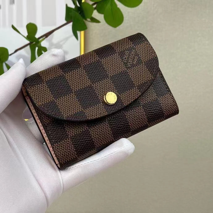 Louis Vuitton LV Unisex Rosalie Coin Purse Damier Ebene Coated Canvas Grained Cowhide Leather