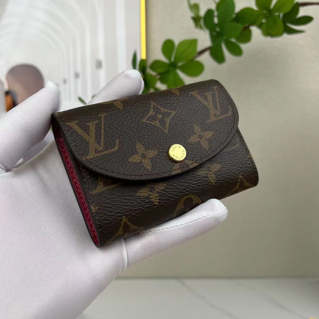Louis Vuitton LV Unisex Rosalie Coin Purse Fuchsia Pink Monogram Coated Canvas Grained Cowhide Leather