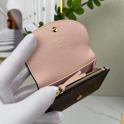 Louis Vuitton LV Unisex Rosalie Coin Purse Rose Ballerine Pink Monogram Coated Canvas Grained Cowhide Leather