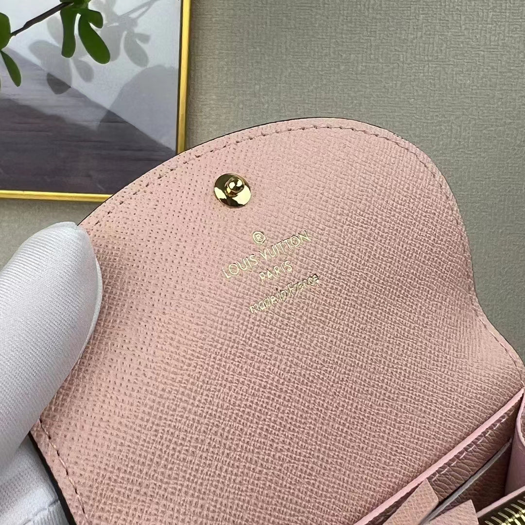 Louis Vuitton LV Unisex Rosalie Coin Purse Rose Ballerine Pink Monogram Coated Canvas Grained Cowhide Leather