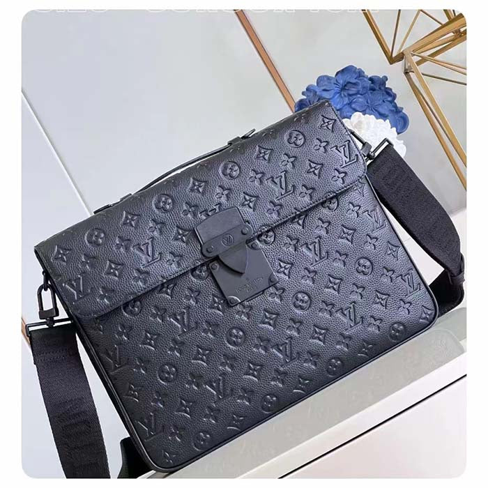 Louis Vuitton LV Unisex S Lock Briefcase Black Taurillon Monogram Embossed Cowhide Leather