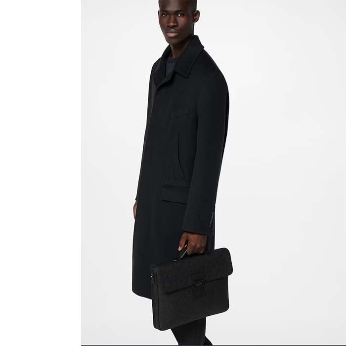 Louis Vuitton LV Unisex S Lock Briefcase Black Taurillon Monogram Embossed Cowhide Leather