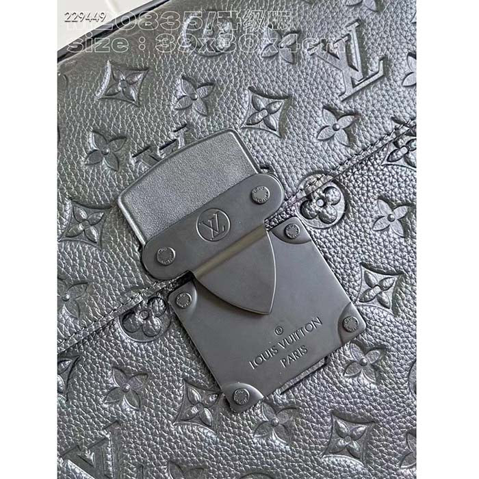Louis Vuitton LV Unisex S Lock Briefcase Black Taurillon Monogram Embossed Cowhide Leather