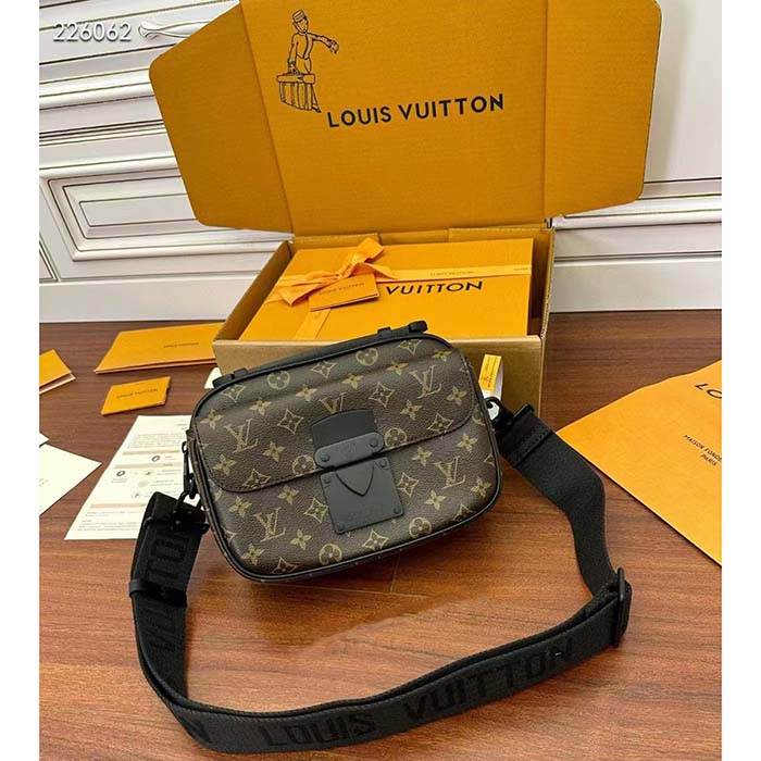 Louis Vuitton LV Unisex S Lock Messenger Black Monogram Macassar Coated Canvas Epi Leather