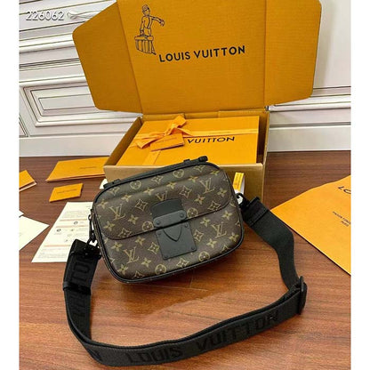 Louis Vuitton LV Unisex S Lock Messenger Black Monogram Macassar Coated Canvas Epi Leather