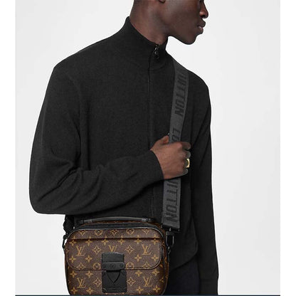 Louis Vuitton LV Unisex S Lock Messenger Black Monogram Macassar Coated Canvas Epi Leather