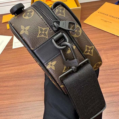 Louis Vuitton LV Unisex S Lock Messenger Black Monogram Macassar Coated Canvas Epi Leather