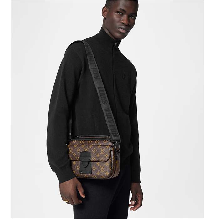 Louis Vuitton LV Unisex S Lock Messenger Black Monogram Macassar Coated Canvas Epi Leather