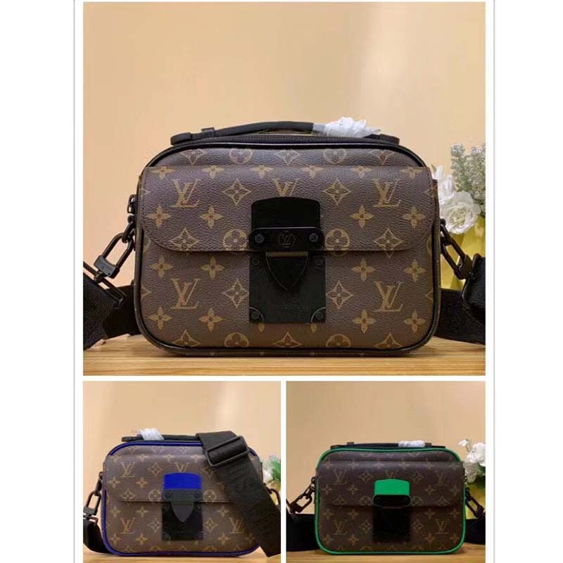 Louis Vuitton LV Unisex S Lock Messenger Brown Monogram Macassar Coated Canvas