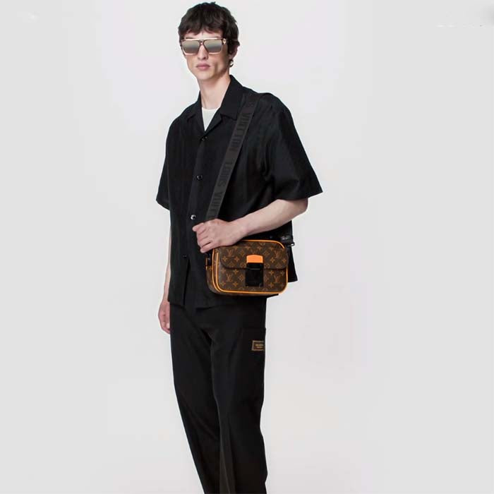 Louis Vuitton LV Unisex S Lock Messenger Brown Radiant Sun Monogram Macassar Coated Canvas