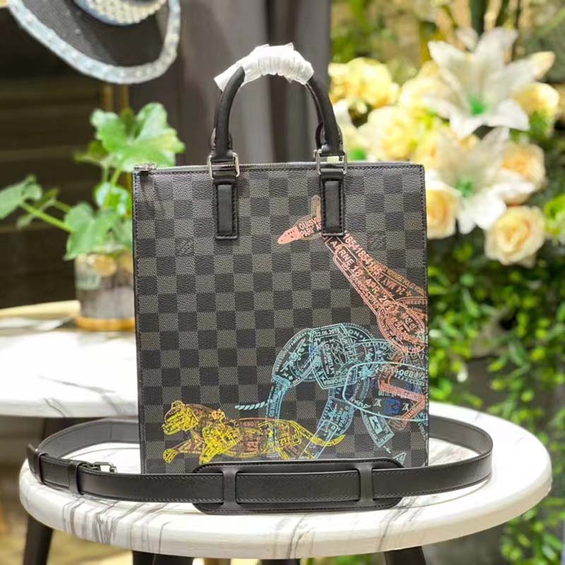 Louis Vuitton LV Unisex Sac Plat Cross Damier Graphite Coated Canvas