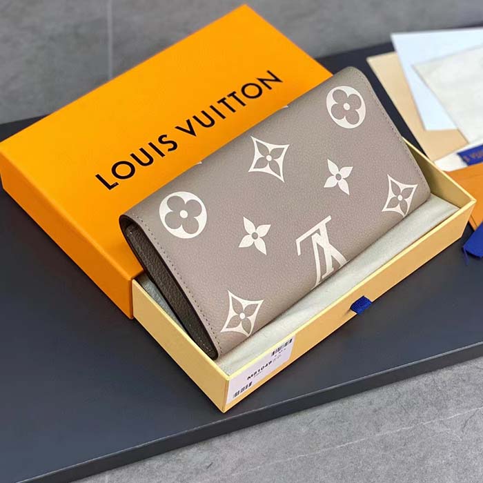 Louis Vuitton LV Unisex Sarah Wallet Cream Monogram Empreinte Embossed Supple Grained Cowhide Leather