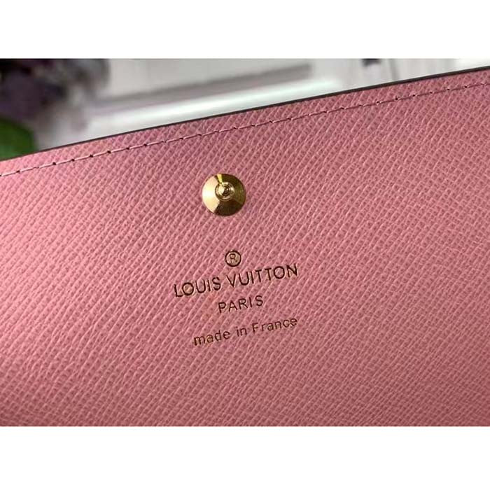 Louis Vuitton LV Unisex Sarah Wallet Pink Damier Ebene Coated Canvas Grained Cowhide Leather