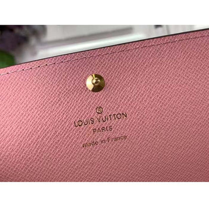 Louis Vuitton LV Unisex Sarah Wallet Pink Damier Ebene Coated Canvas Grained Cowhide Leather
