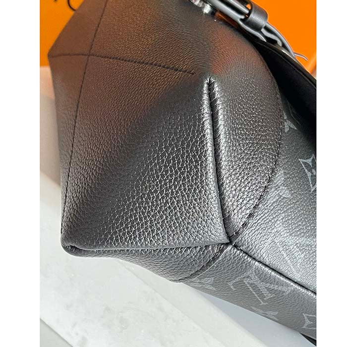 Louis Vuitton LV Unisex Saumur Messenger Monogram Eclipse Coated Canvas Black Leather