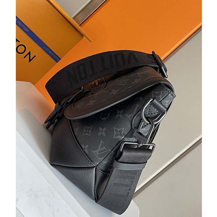 Louis Vuitton LV Unisex Saumur Messenger Monogram Eclipse Coated Canvas Black Leather