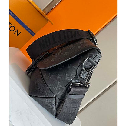 Louis Vuitton LV Unisex Saumur Messenger Monogram Eclipse Coated Canvas Black Leather