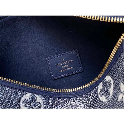 Louis Vuitton LV Unisex Side Trunk Blue Monogram Coated Canvas Cowhide Leather