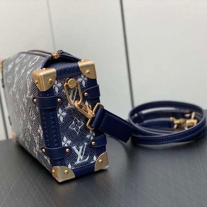 Louis Vuitton LV Unisex Side Trunk Blue Monogram Coated Canvas Cowhide Leather