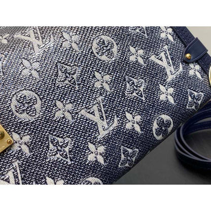 Louis Vuitton LV Unisex Side Trunk Blue Monogram Coated Canvas Cowhide Leather