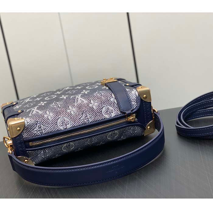 Louis Vuitton LV Unisex Side Trunk Blue Monogram Coated Canvas Cowhide Leather
