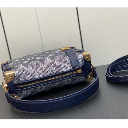 Louis Vuitton LV Unisex Side Trunk Blue Monogram Coated Canvas Cowhide Leather