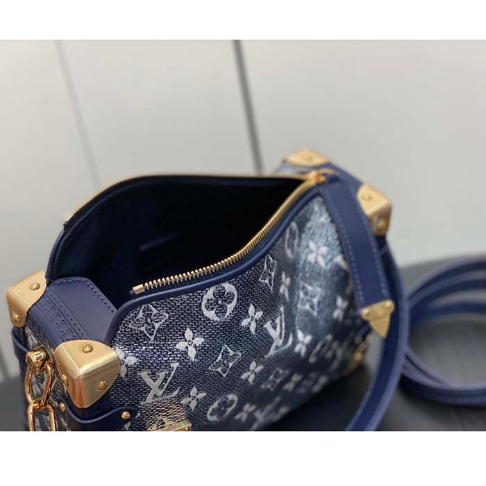 Louis Vuitton LV Unisex Side Trunk Blue Monogram Coated Canvas Cowhide Leather