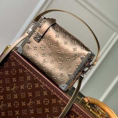 Louis Vuitton LV Unisex Side Trunk Handbag Light Gold Calfskin