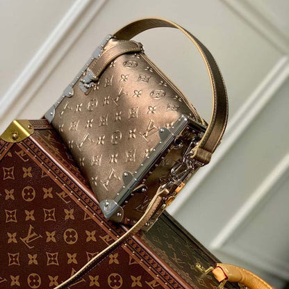Louis Vuitton LV Unisex Side Trunk Handbag Light Gold Calfskin