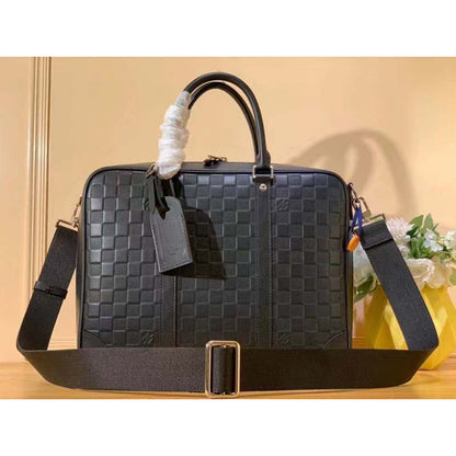 Louis Vuitton LV Unisex Sirius Briefcase Black Damier Infini Onyx Cowhide Leather
