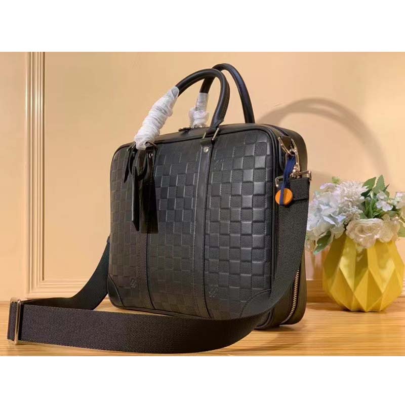 Louis Vuitton LV Unisex Sirius Briefcase Black Damier Infini Onyx Cowhide Leather