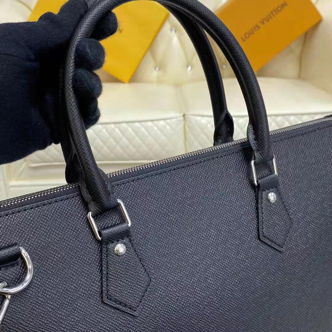 Louis Vuitton LV Unisex Slim Briefcase Black Taiga Cowhide Leather