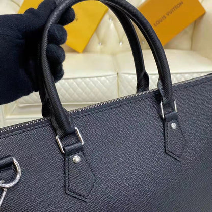 Louis Vuitton LV Unisex Slim Briefcase Black Taiga Cowhide Leather