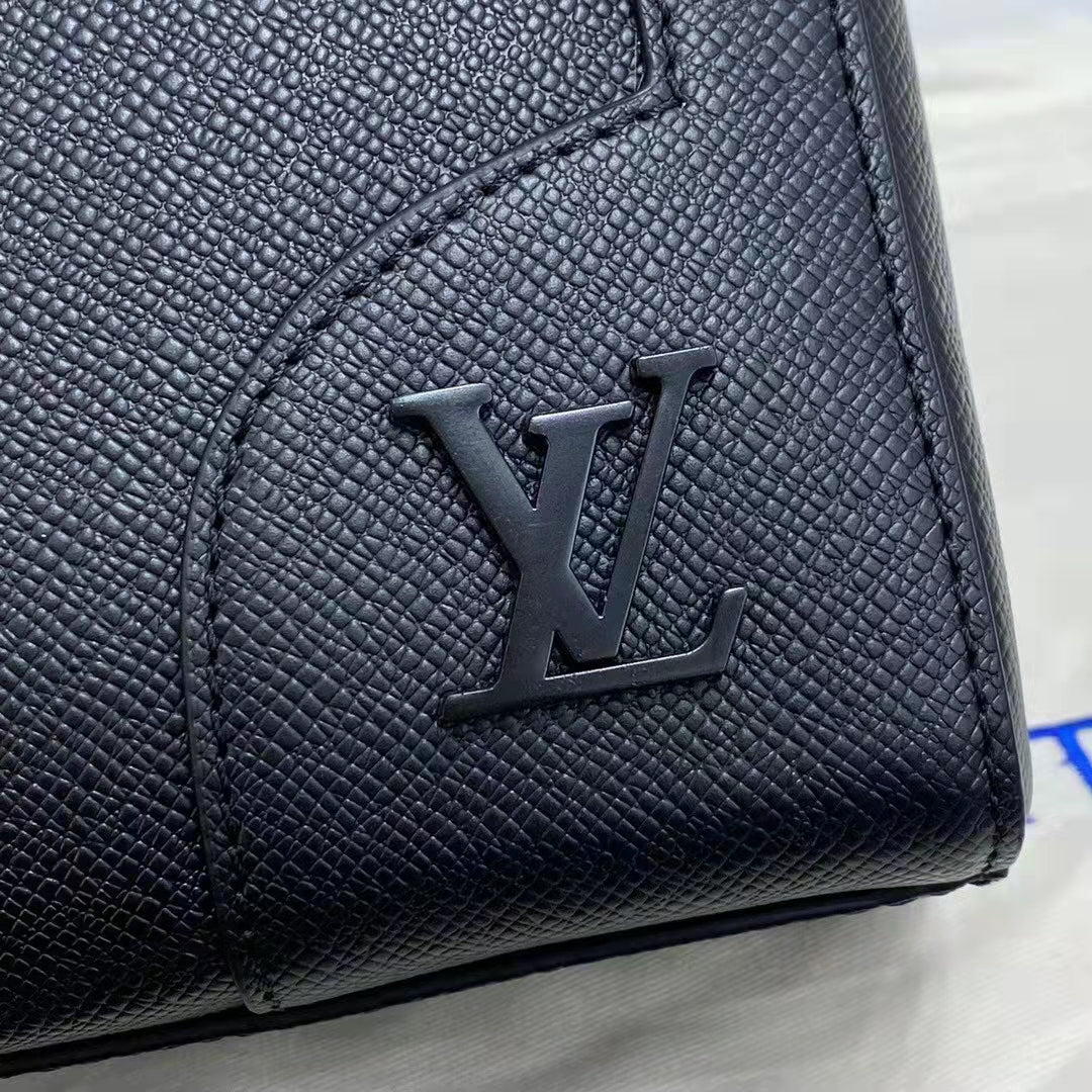 Louis Vuitton LV Unisex Slim Briefcase Black Taiga Cowhide Leather