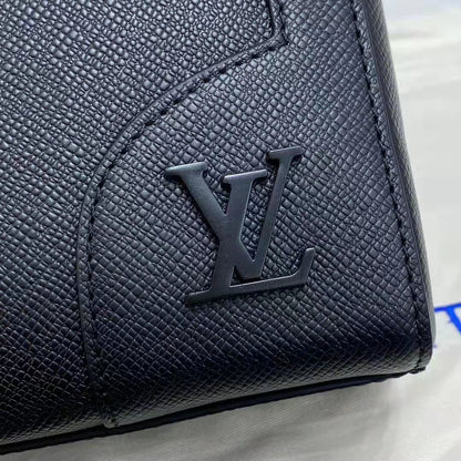 Louis Vuitton LV Unisex Slim Briefcase Black Taiga Cowhide Leather
