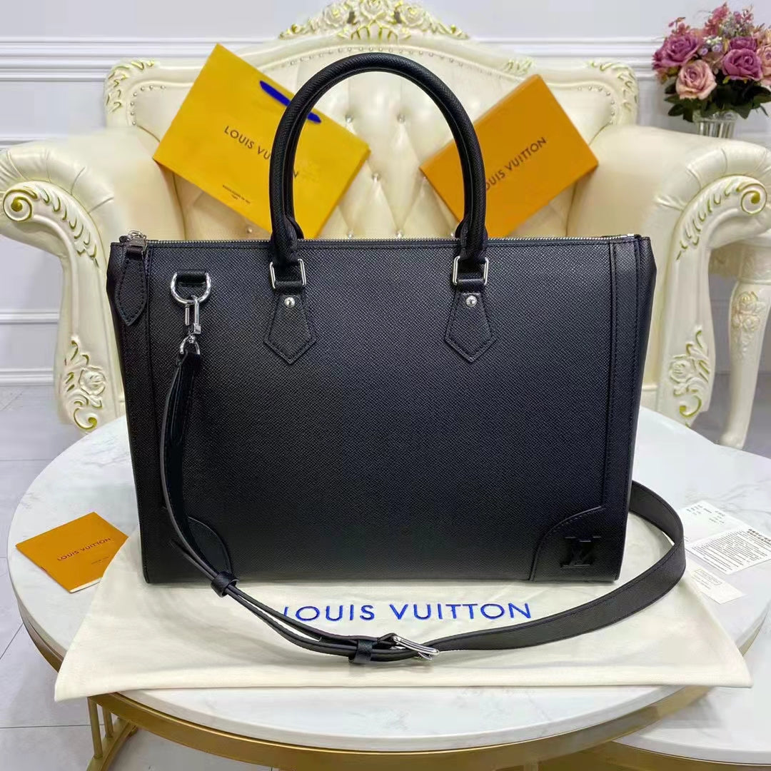 Louis Vuitton LV Unisex Slim Briefcase Black Taiga Cowhide Leather