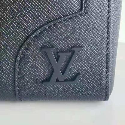Louis Vuitton LV Unisex Slim Briefcase Black Taiga Cowhide Leather LV Signature