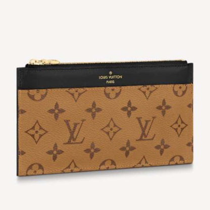 Louis Vuitton LV Unisex Slim Purse Black Monogram Reverse Coated Canvas Cowhide Leather