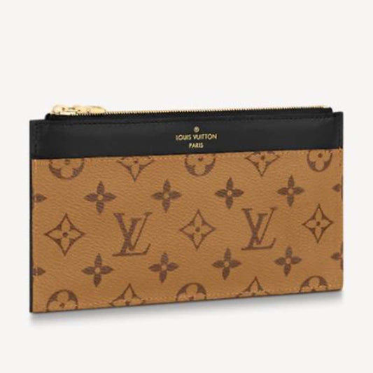 Louis Vuitton LV Unisex Slim Purse Black Monogram Reverse Coated Canvas Cowhide Leather