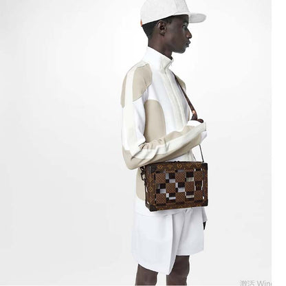 Louis Vuitton LV Unisex Slim Soft Trunk Brown Monogram Chess Coated Canvas PVC