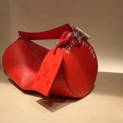 Louis Vuitton LV Unisex Soft Polochon MM Vermillion Red Epi XL Grained Cowhide Leather