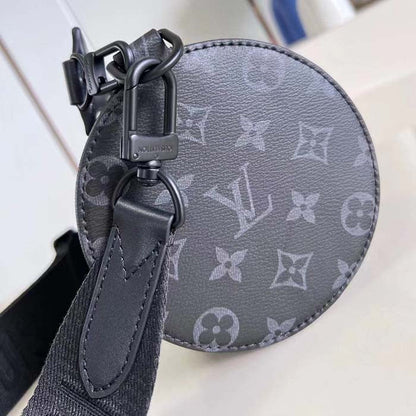 Louis Vuitton LV Unisex Soft Polochon PM Monogram Eclipse Coated Canvas Cowhide Leather