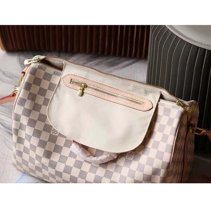 Louis Vuitton LV Unisex Speedy 30 Damier Azur Coated Canvas Natural Cowhide Leather